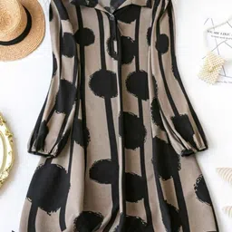 gufrina Women's Full Sleeve Collar Neck Dress - Elegant Button-Down Midi Dress with Abstract Print image 2