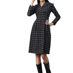 cottinfab Women Black and White Checked Cotton Lapel Collar Blazer Dress Long Sleeves image 1
