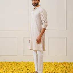 jompers Men's Sequin Embroidered Pure Cotton Kurta with Pyjamas image 3