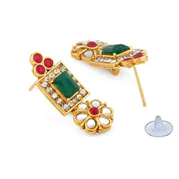 zaveri pearls Green & Pink Stones Ethnic Collar Bone Necklace Earring & Ring Set For Women-ZPFK11665 image 4