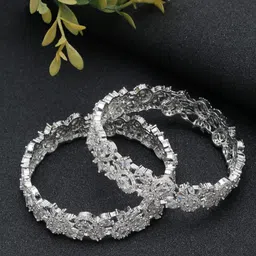 youbella Jewellery Celebrity Inspired American Diamond Studded Bracelet Bangles for Girls and Women (Silver) image 2