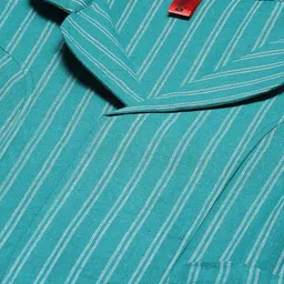 cottinfab Women Pure Cotton Turquoise Blue White Striped Open Front Jacket image 3