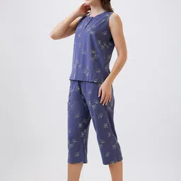 av2 Women's Cotton Printed Round Neck Short Sleeve Night Suit Set | Capri Set | Casual Night Dress for Women-2127 image 3