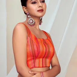 vardha Women's Readymade Art Silk Sleeveless Saree Blouse Padded (Orange) image 4