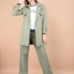 crimsoune club Women's Green Double-Breasted Overcoat image 5