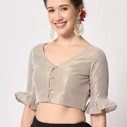 studio rasa Women's Shimmer Stripe Button Down Crop Top for Festive Wedding Party image 2