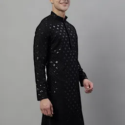 jompers Men's Chikankari Embroidered and Sequence Kurtas Only image 3