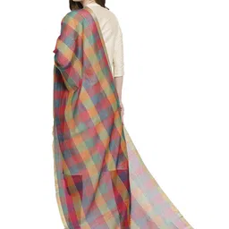 dupatta bazaar Women's Checkered Blended Cotton Multicolour Dupatta image 4