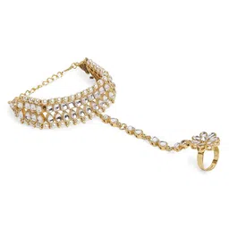 oomph Jewellery Kundan & Pearls Ethnic Hathphool Bracelet Kada with Ring for Women & Girls image 1