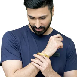 shining jewel - by shivansh Shining Jewel 22k Gold Plated Punjabi Sikh Kada For Men (SJ_3089_PP) image 3
