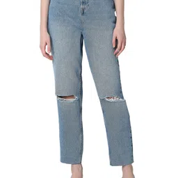 vero moda Women's Straight Fit High Rise DistressedJeans image 1