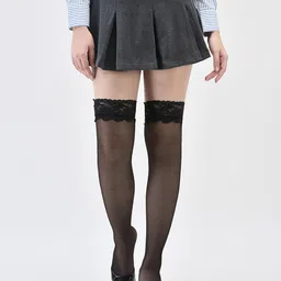 brauch Women girls Black sheer Above-Knee Patterned Lace Strechable Stockings socks image 3