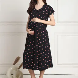 secret wish Printed Hosiery Short Maternity Feeding Nighty/Nursing/Zipper/Hosiery/Printed/Calf Length image 3