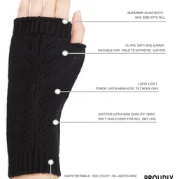 bharatasya Fine knitted Short Wool Warm Winter Mittens Gloves with Thumb Hole for Women image 3