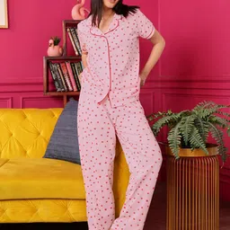 clovia Women's Cotton Base Strawberry Print Shirt & Pajamas image 2