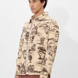 the souled store Rolling Hills Men and Boys Long Sleeves Collared Neck Button Front Beige and Brown All Over Printed Cotton Shackets image 3