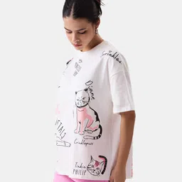 the souled store Official The Office: Angela's Cats Womens and Girls Oversized fit Graphic Prnited Half Sleeve Cotton White Color Oversized T-Shirts (218825) image 3