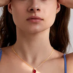 minutiae Stylish Red Ruby Valentine Oval Austrian Crystal Pendant Necklace For Women With Extendable Chain image 4
