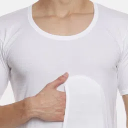 ramraj cotton Pack of 2 Men's White Round Neck Half Sleeve with Pocket Cotton Undershirt Vest (White;95) image 5