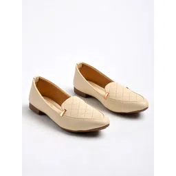 shoetopia Women's Block Heel Ballet Flats Cream, 3 image 4