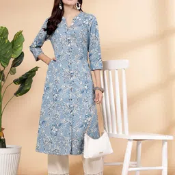 pistaa's Women Cotton Floral Print A-Line Regular Kurta for Women image 5