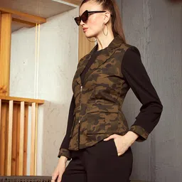 kassually Women Blazer Camouflage Printed Single Breasted Notched Lapel Collar Blazers image 4