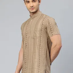majestic man Men Slim Fit Ethnic Motifs Cotton Printed Half Sleeve Short Kurta image 3