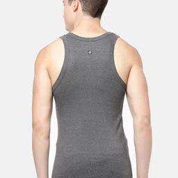 macroman m-series Elexus - Ribbed Strech Classic Vest for Men|100% Cotton|Pack of: 1 Black Melange image 3