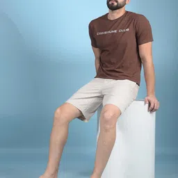 crimsoune club Men's Beige Printed 100% Cotton Lounge Shorts image 2