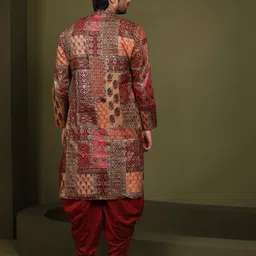 kisah Men's Maroon Printed Cotton Kurta – Regular Fit Long Tunic with Mandarin Collar | Ethnic Wear for Weddings & Festive Occasions image 4