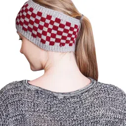 bharatasya check Knitted Warm woolen Headband Earwarmer Earmuffs Earcap Earcover Winter accessories trendy checkered pattern Earwarmer (Grey & Red) image 2