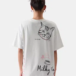 the souled store Official The Office: Angela's Cats Womens and Girls Oversized fit Graphic Prnited Half Sleeve Cotton White Color Oversized T-Shirts (218825) image 4