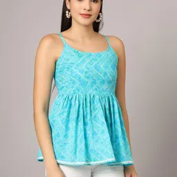 japer kurti Womens Cotton Blue Color Tie-Dye Print Peplum Top image 3