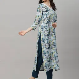 anni designer Women's Cotton Blend Straight Printed Kurta with Pant image 4