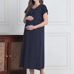 secret wish Printed Hosiery Maternity Nighty/Maxi Nighty/Free Size/Feeding/Nursing/Zipper/Tie-Up Belt image 4