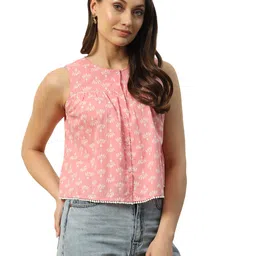 fiorra Women's Baby Floral Cotton Regular Fit Top With Lace Detail image 1