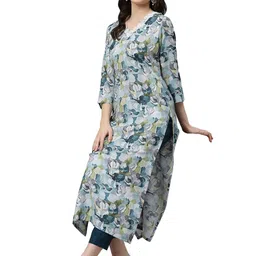 anni designer Women's Cotton Blend Straight Printed Kurta with Pant image 1