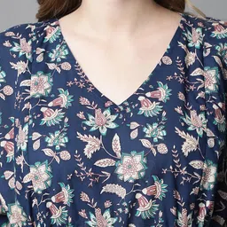 secret wish Women Cotton Navy Blue Floral Maternity Maxi Kaftan image 4