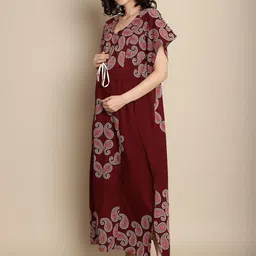 secret wish Maroon Cotton Maternity-Feeding Kaftan image 2