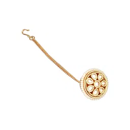 saraf rs jewellery White Kundan Studded Beaded Borla Mangtika image 3