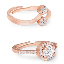 zaveri pearls Set of 2 Rose Gold Contemporary Cubic Zirconia Brass Adjustable Rings For Women-ZPFK11191 image 5