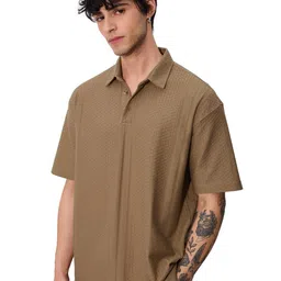 the souled store Textured Polo: Men and Boys Short Sleeves Collared Neck Pull On Solid Cotton Oversized Polos image 1