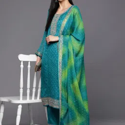 libas Women's Printed Poly Chiffon Straight Kurta Trouser With Dupatta Set image 4
