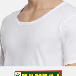 ramraj cotton Pack of 2 Men's White Round Neck Half Sleeve Cotton Undershirt Vest (White;95) image 4
