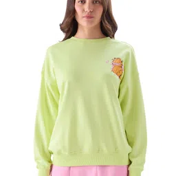 the souled store Cotton Blend Official Garfield: Don'T Care Club Women's Round Neck Oversized Sweatshirts image 1