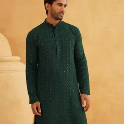 sojanya (Since 1958 Men's Silk Blend Printed ONLY Long Kurta image 3