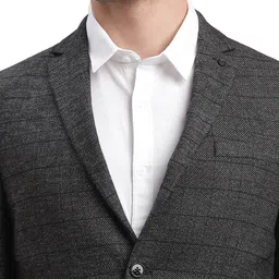 turtle Men Knitted Notch Lapel Collar Charcoal Grey Single Breasted Casual Blazer image 5