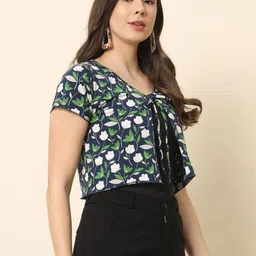 trend arrest Navy Blue Front Knot Shrug image 3
