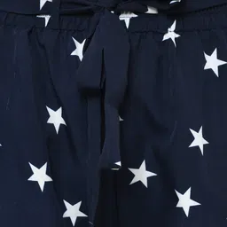 my swag Women's Star Print Shorts, Navy Blue and White, Elastic Waist with Tie, Casual Summer Wear image 2
