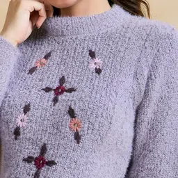 clapton Embroidered Round Neck Sweater - Full Sleeve-REX7506-C-MOVE_XL Lavendar image 4